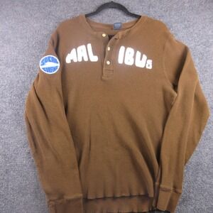 Hollister Sweater Mens 2XL Brown Waffle Knit Henley Malibu SoCal Surfing Thermal